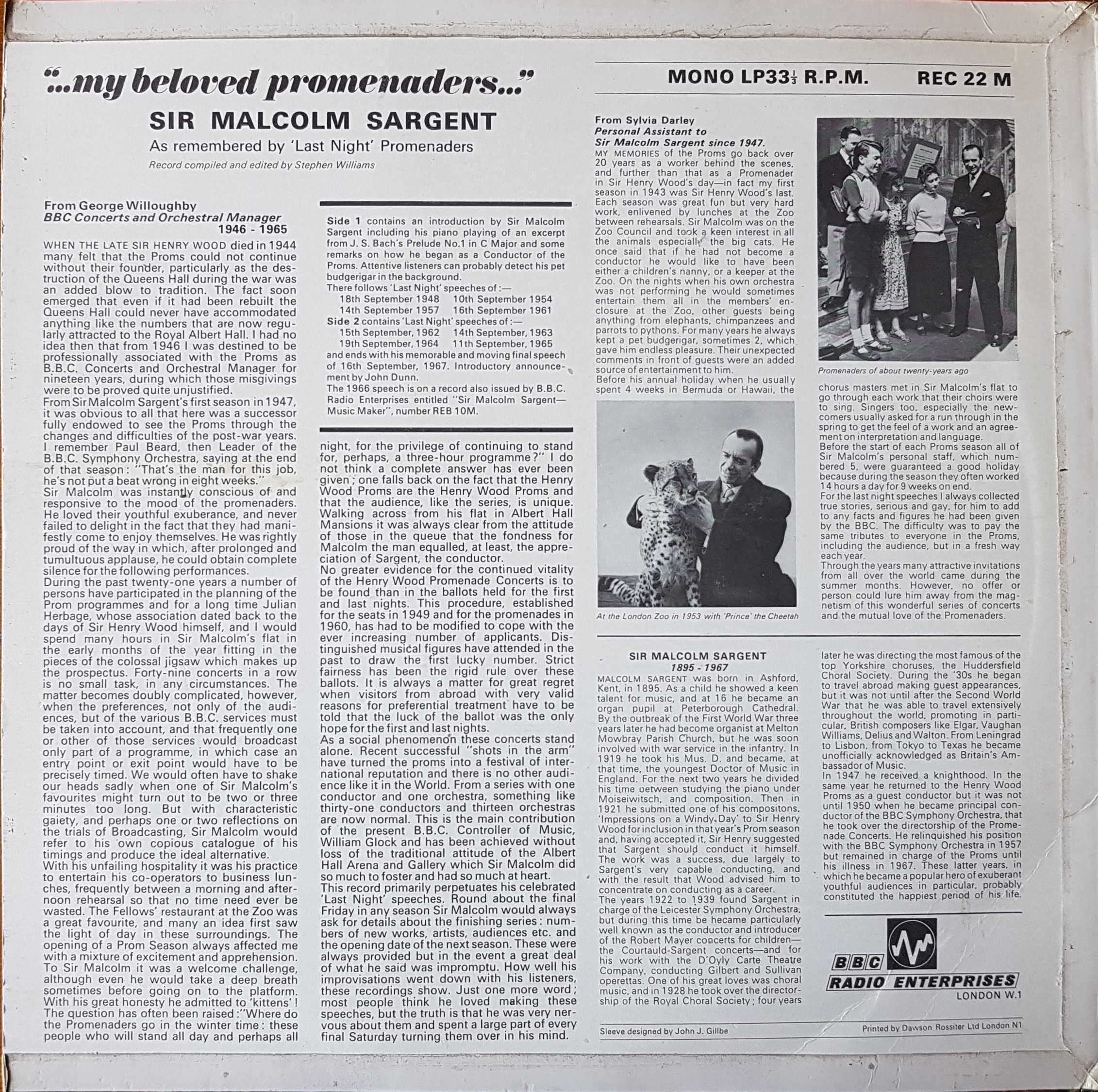 Picture of REC 22 ' My beloved promenaders ' by artist Sir Malcolm Sargent from the BBC records and Tapes library
